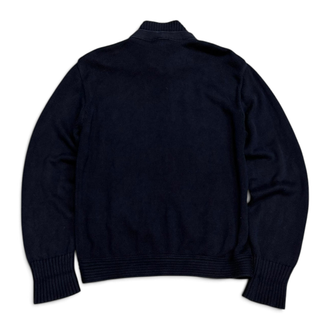 Vintage Armani Full Zip Up Knitted Jumper Navy (XXL)