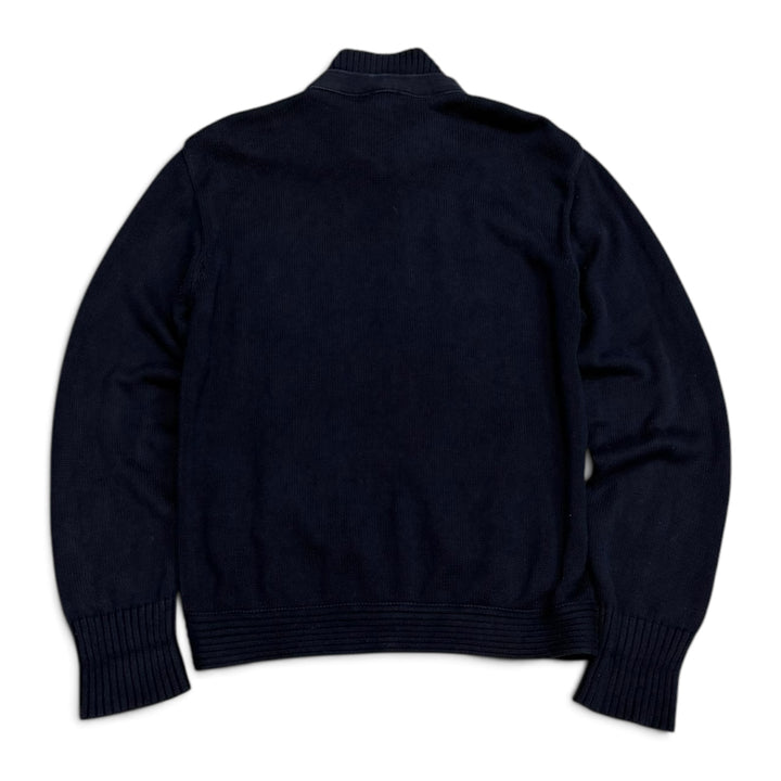 Vintage Armani Full Zip Up Knitted Jumper Navy (XXL)