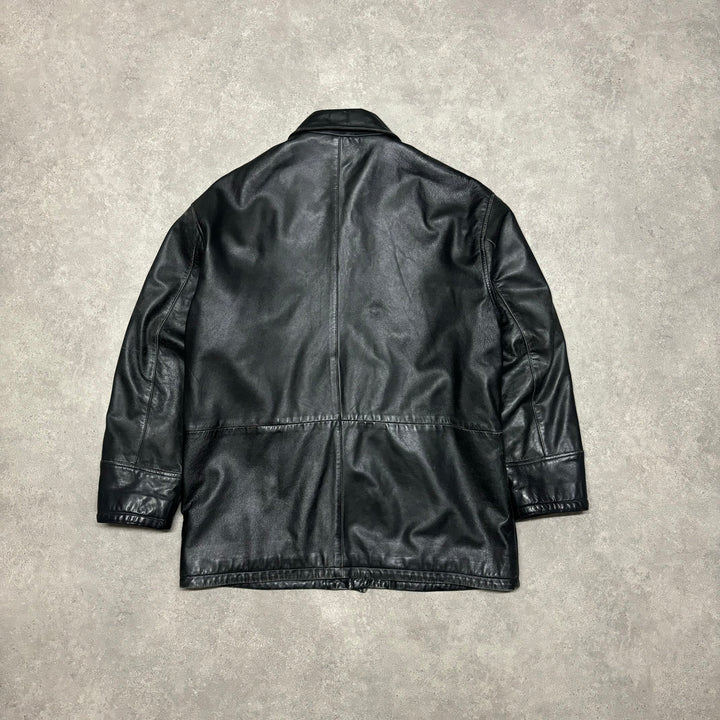 Vintage Burberry Black Leather Overcoat (L)