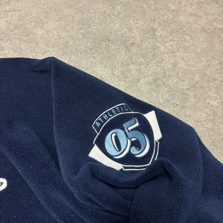Vintage Fubu Navy Fleece Spell Out Pullover Hoodie (XXL)