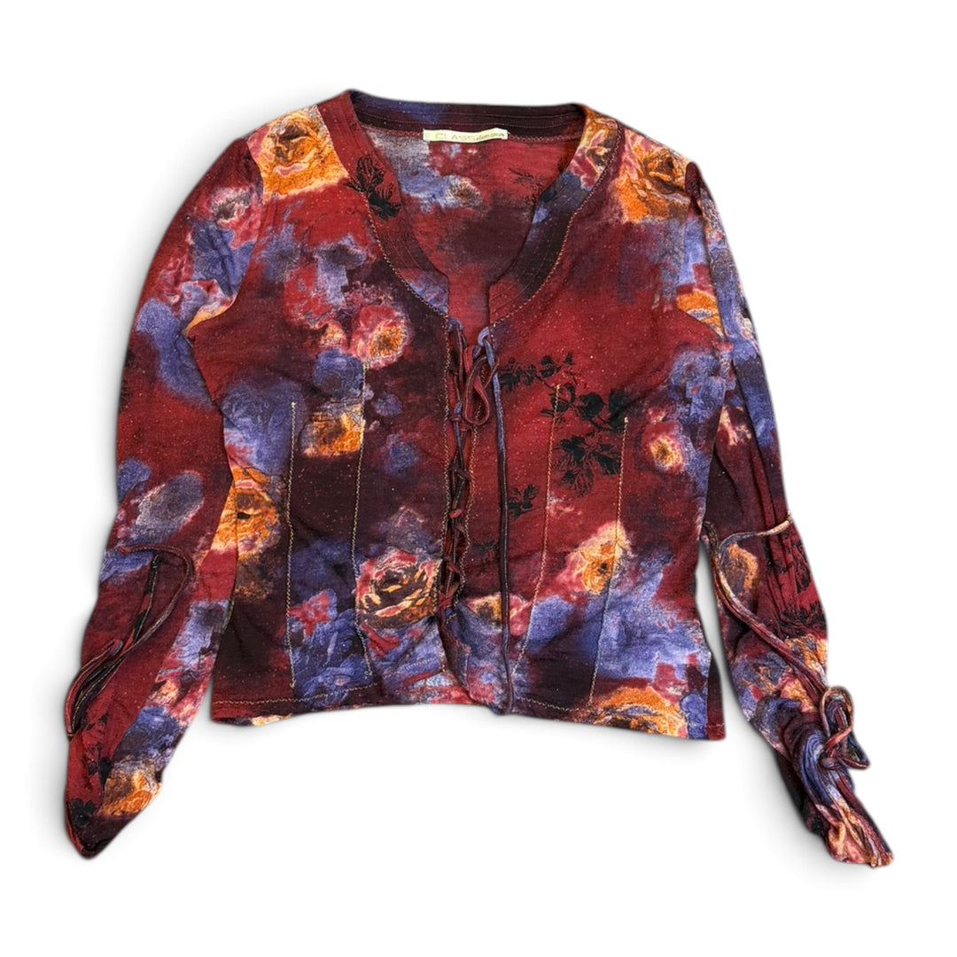 Vintage Roberto Cavalli Tie Up Long Sleeve Floral Transparent Top (12)