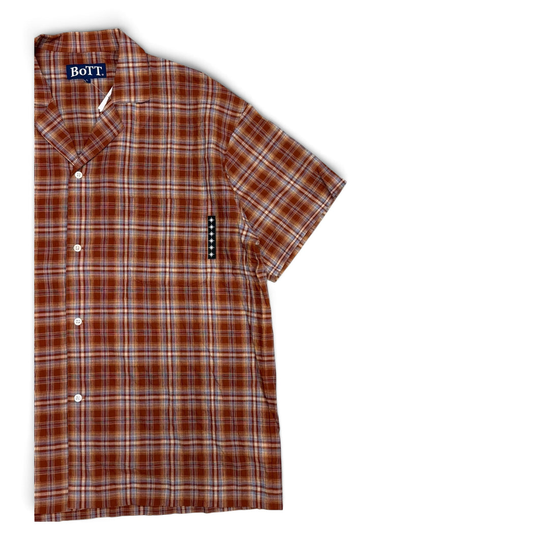 Bott checkered burnt orange short sleeve shirt (L)