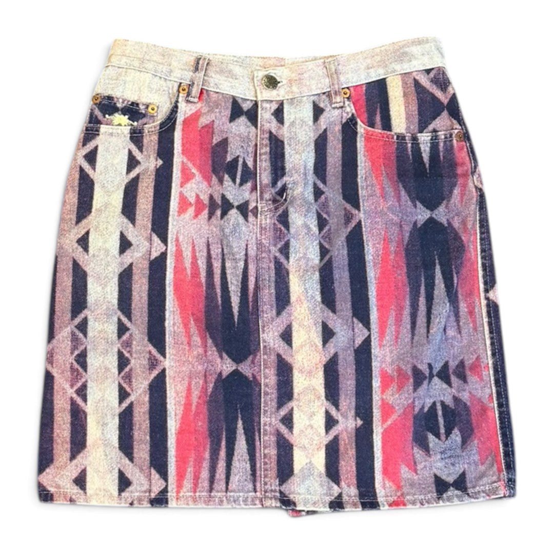 Vintage El Charro Jeans Purple Patterned Denim Skirt (16)