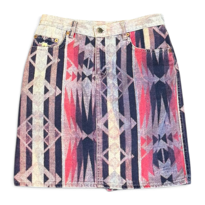 Vintage El Charro Jeans Purple Patterned Denim Skirt (16)