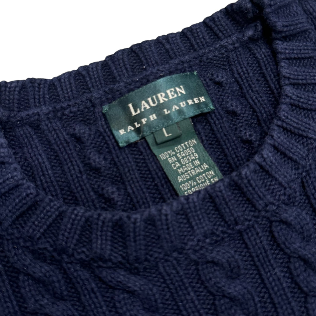 Vintage Polo Ralph Lauren Navy Cable Knitted Jumper (L)