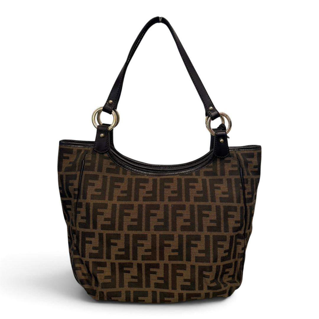 Fendi Zucca Tote In Brown Canvas And Leather Bag