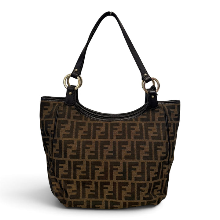 Fendi Zucca Tote In Brown Canvas And Leather Bag