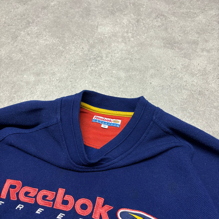 90's Vintage Reebok Blue Spell Out Sweatshirt (S)