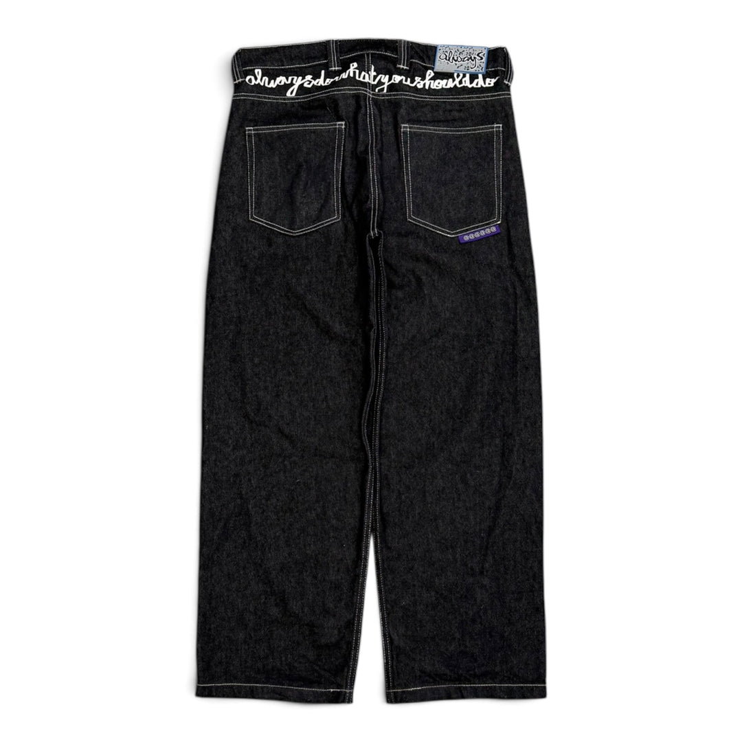 Always do what you should do black washed baggy denim Trousers (L)
