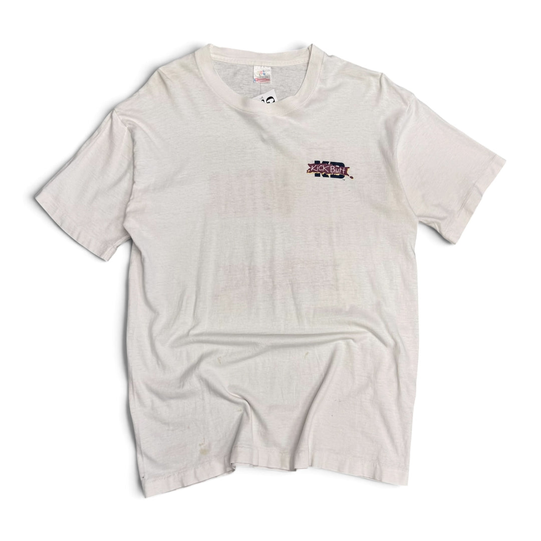 Vintage 90'S Kick Butt Graphic T shirt White (L)