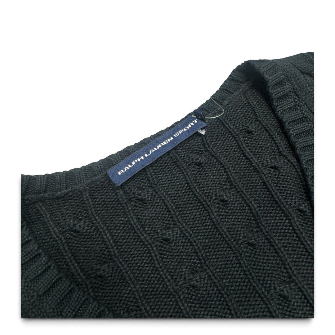 Vintage Polo Ralph Lauren Forest Green Cable Knit V Neck Knitted Jumper (M)