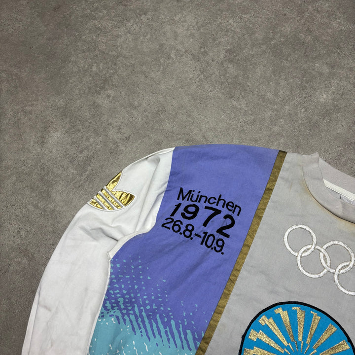 90's Vintage Adidas Olympic Purple & White München Sweatshirt (L)