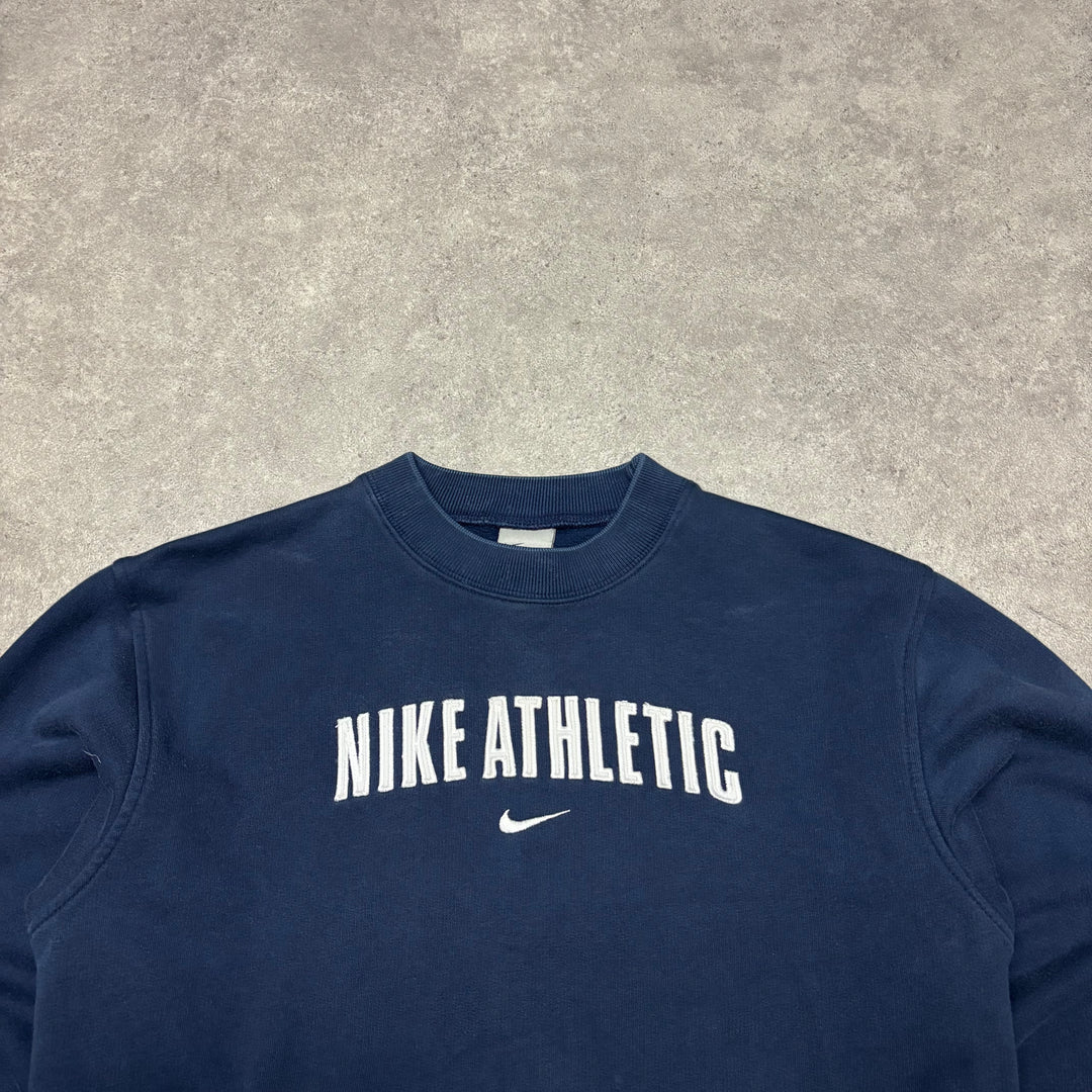 00's Vintage Nike Navy Spell Out Sweatshirt (Women's M)