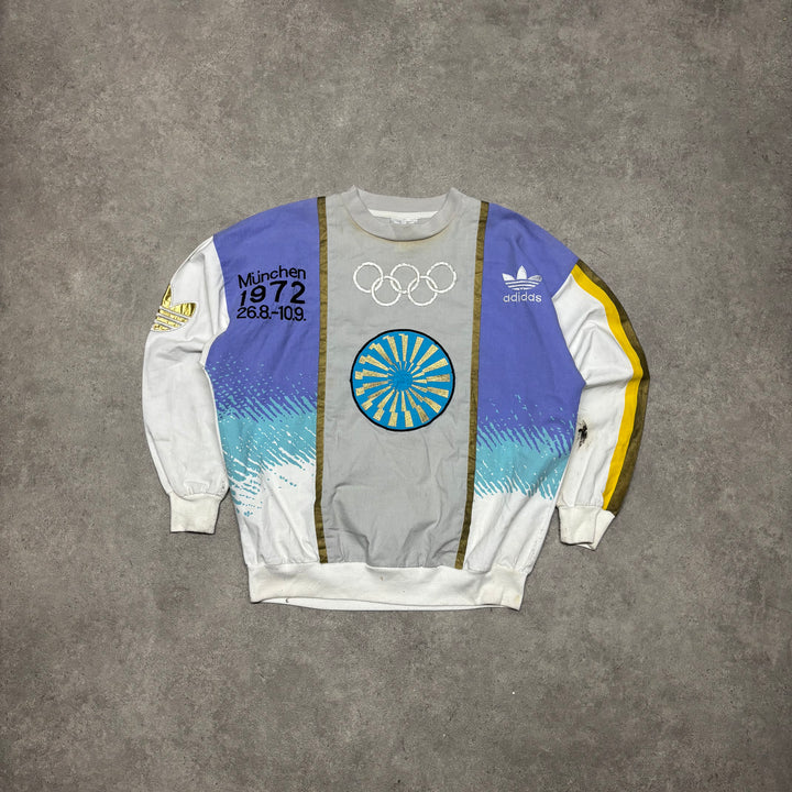 90's Vintage Adidas Olympic Purple & White München Sweatshirt (L)