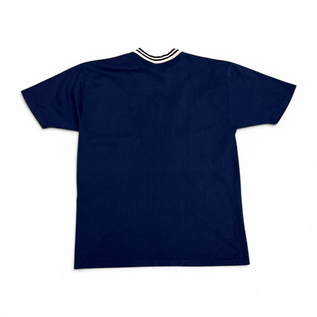 90's Vintage Guess Jeans Navy Embroidered T-Shirt (XL)