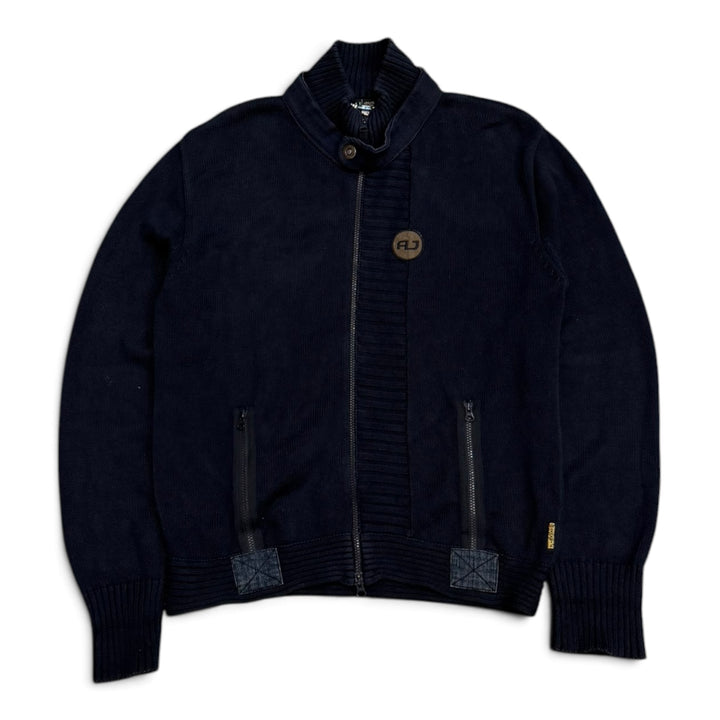 Vintage Armani Full Zip Up Knitted Jumper Navy (XXL)