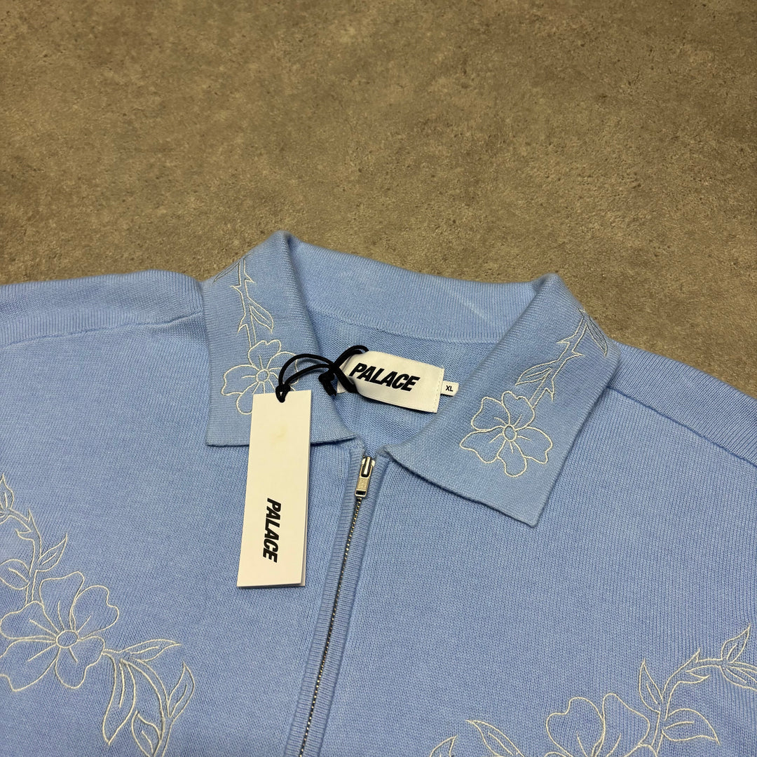 Palace Flexus Zip Longsleeve Blue Floral Pattern Knitted Sweater (XL)