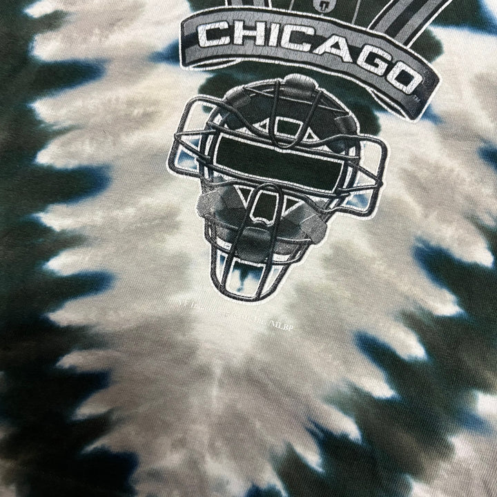 90's Vintage Liquid Blue Green White Sox Tie Dye Graphic T-Shirt (L)