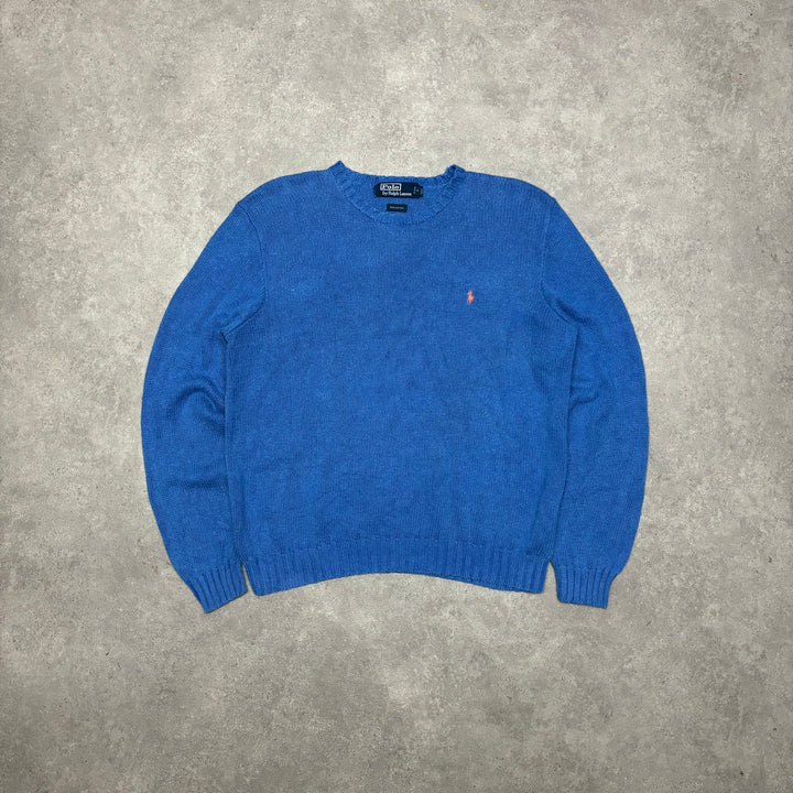 Vintage Polo Ralph Lauren Blue Heavy Knitted Jumper (M)