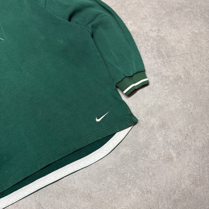 Vintage Nike Small Logo Quarter Zip Green Hoodie (L)