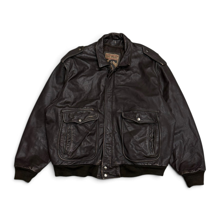 Vintage Pilot Style Leather Jacket Brown (XL)
