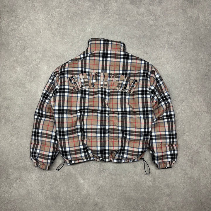 Supreme Black & Checkered Fleece Lined Reversible Puffer Jacket (M)