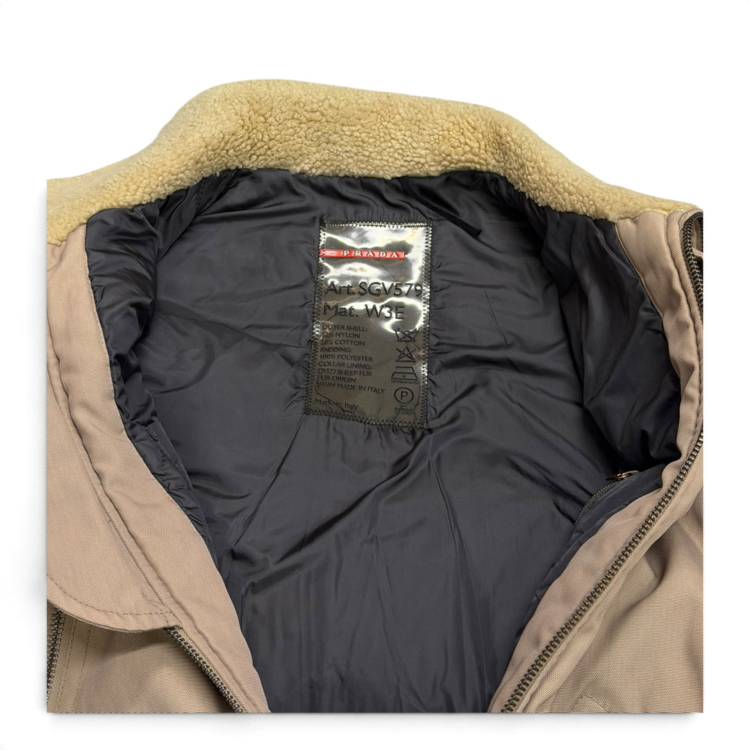 Vintage Prada Sport AW2000 Beige Ski Sherpa Collared Jacket (L)