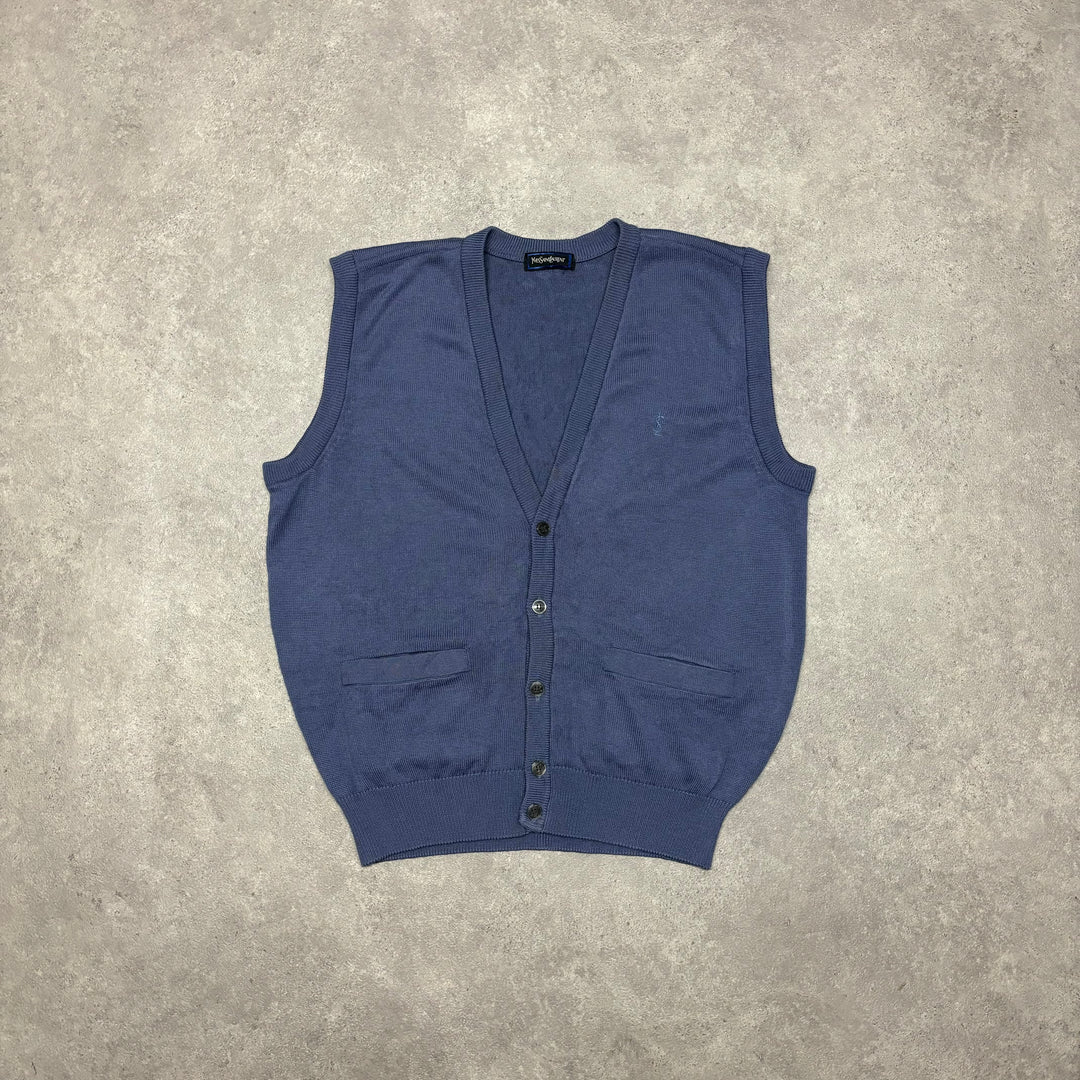 Vintage Yves Saint Laurent Blue Knitted Cardigan Vest (M)