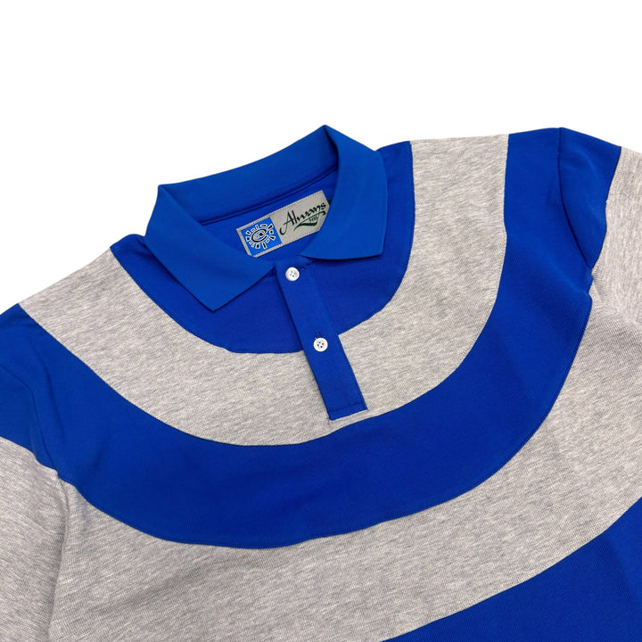 Always Do What You Should Do Curved Stripe Polo Shirt Blue and Grey (L)