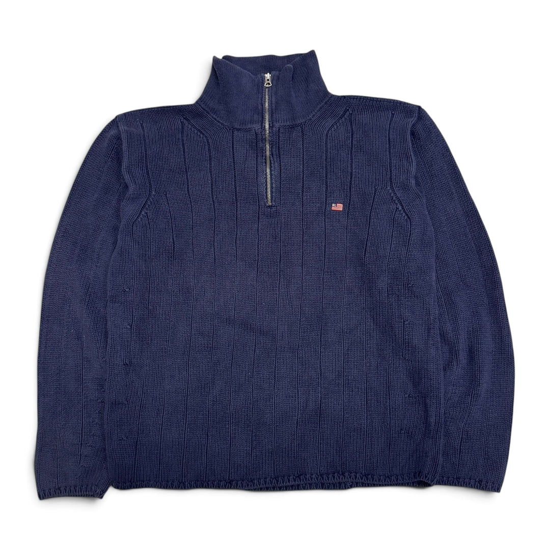 Vintage Polo Ralph Lauren Navy Heavy Knit Quarter Zip Knitted Jumper (L)