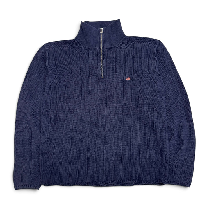 Vintage Polo Ralph Lauren Navy Heavy Knit Quarter Zip Knitted Jumper (L)