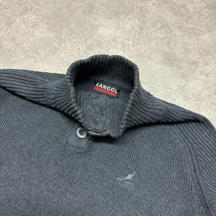 Vintage Kangol Dark Grey Button Up Knitted Sweater (M)