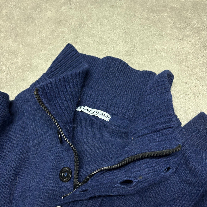 Stone Island Navy Wool Knitted Quarter Button Up (XL)