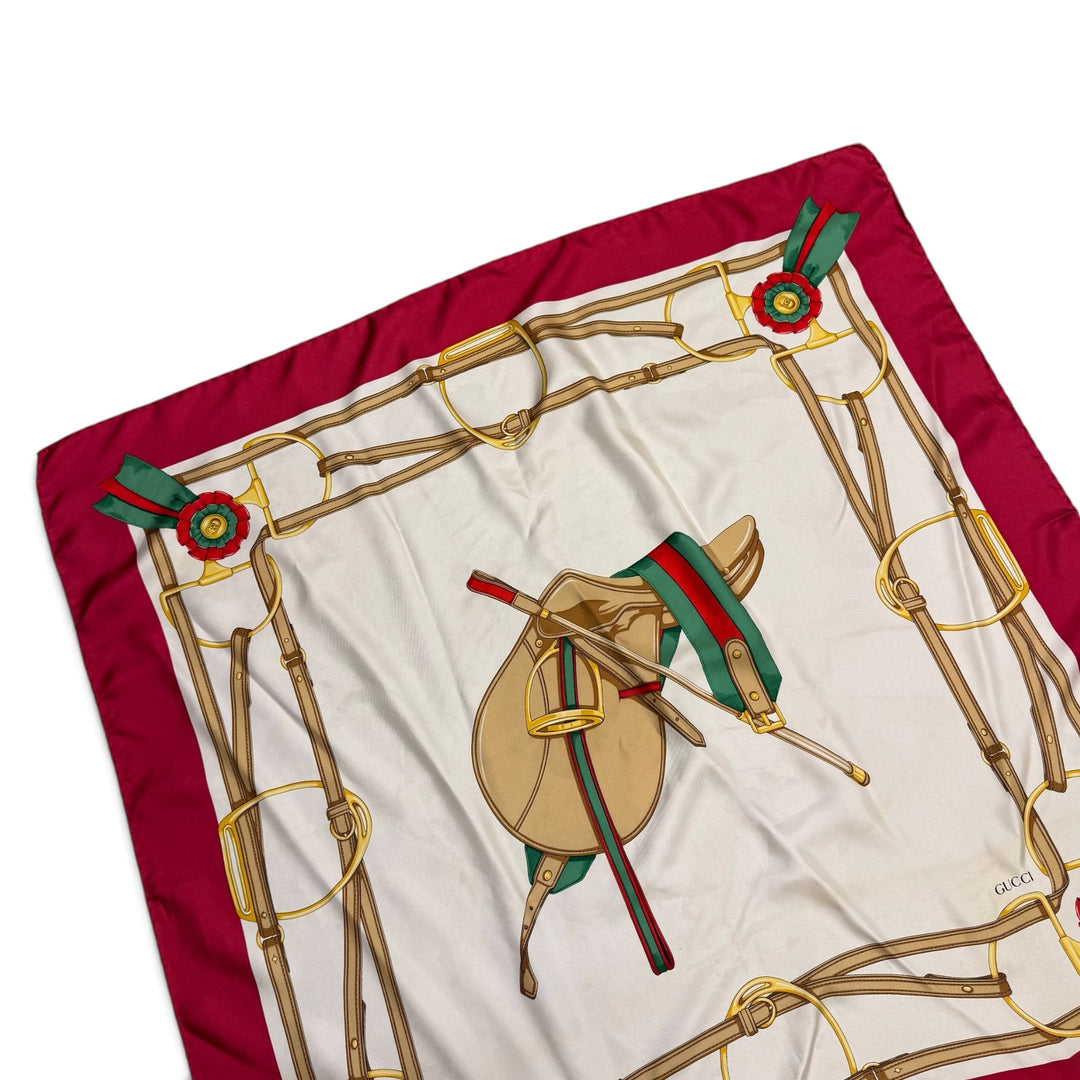 Vintage Gucci Silk Scarf Beige & Red