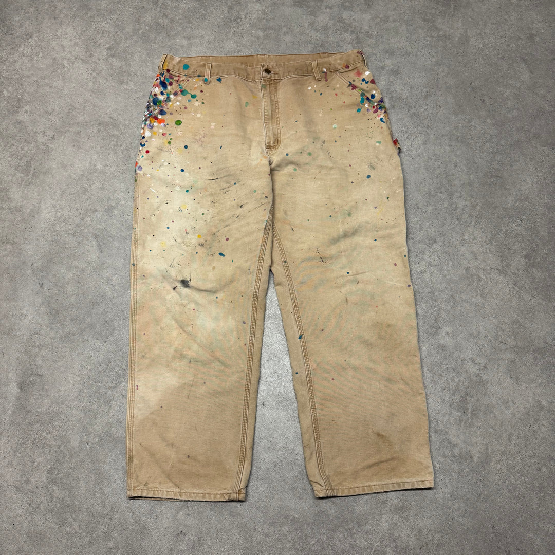 Vintage Carhartt Beige Paint Splatter Carpenter Trousers (40x30)