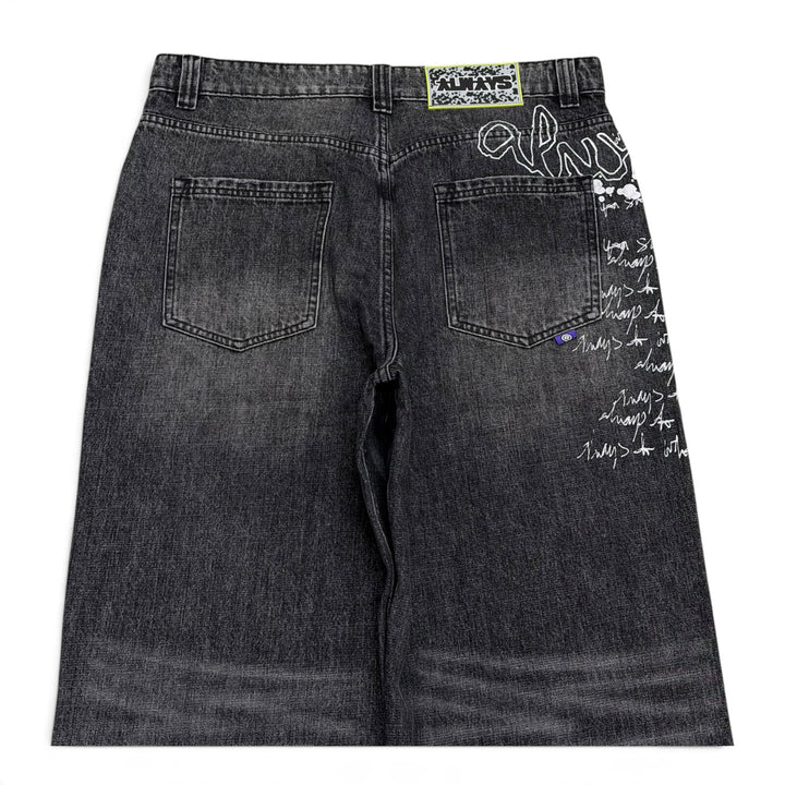 Always Do Dark Grey Graphic Denim Trousers (L)