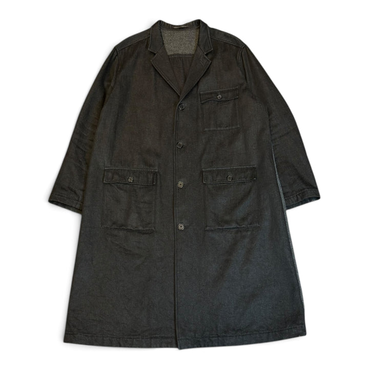 Vintage Yohji Yamamoto Dark Grey & Black Wool Trench Coat (XL)