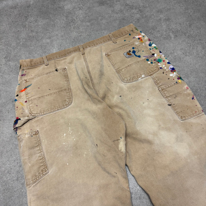 Vintage Carhartt Beige Paint Splatter Carpenter Trousers (40x30)