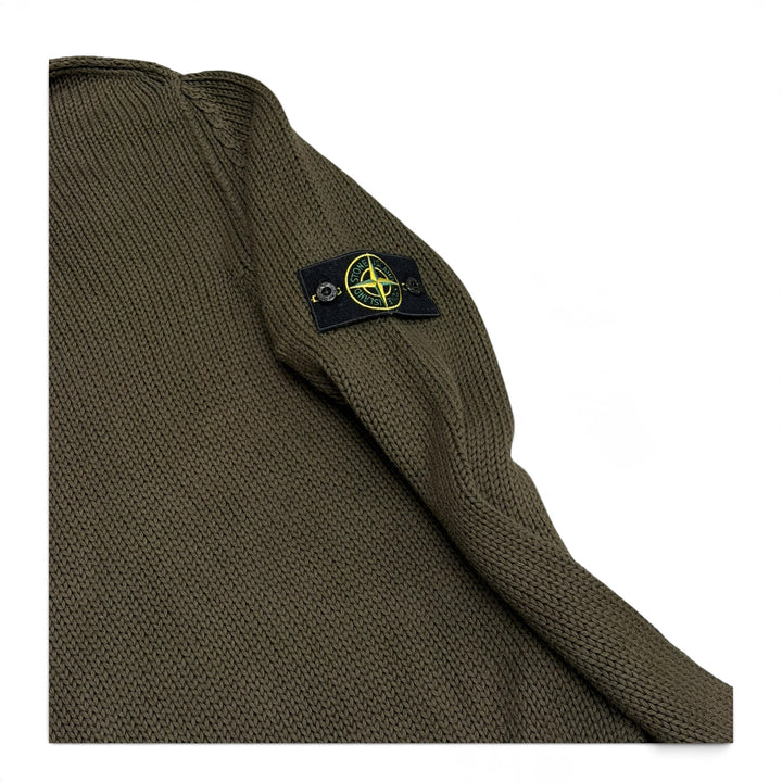 Vintage Stone Island Khaki Green Mock Neck Heavy Knitted Sweater (L)