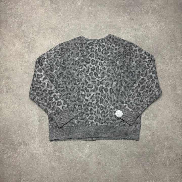 Palace Grey Leopard Patterned Wool Cardigan (L)