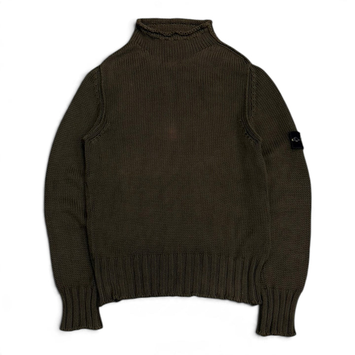Vintage Stone Island Khaki Green Mock Neck Heavy Knitted Sweater (L)
