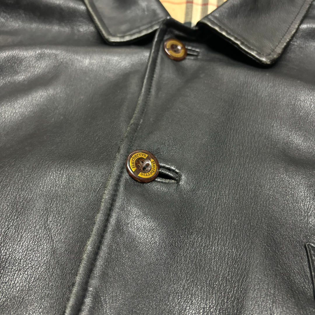 Vintage Burberry Black Leather Overcoat (L)