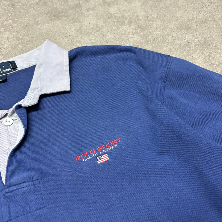 90's Vintage Polo Sport Ralph Lauren Blue Rugby Shirt (XXL)