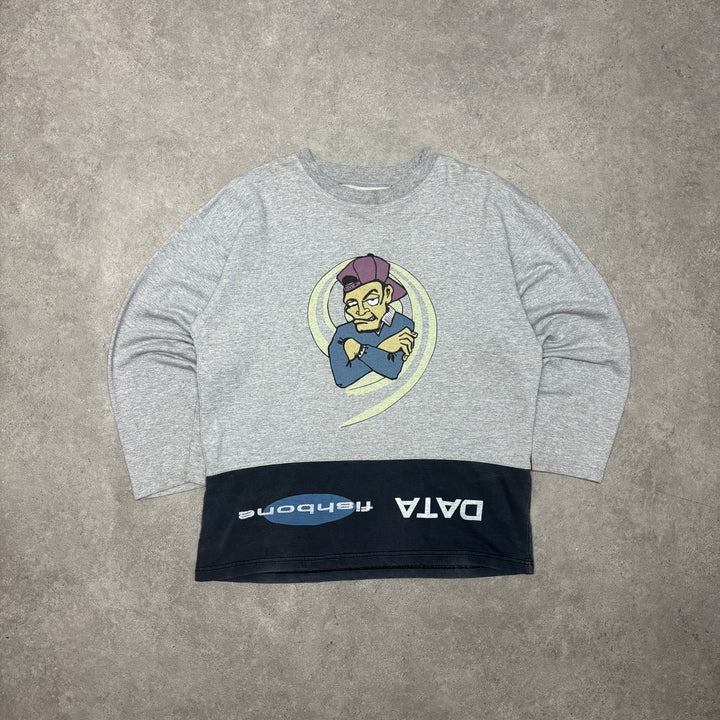 90's Vintage Fish Bone Grey Graphic Sweatshirt (L)