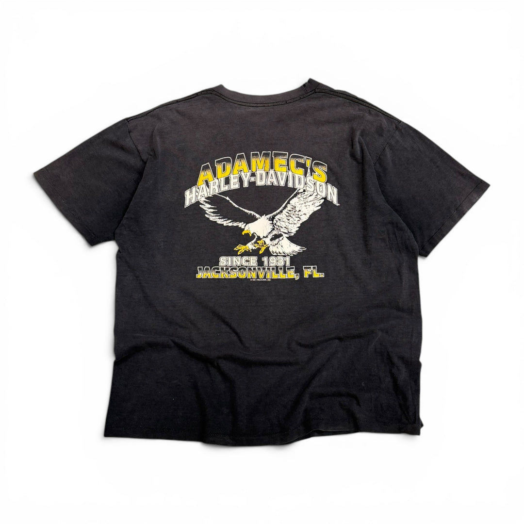 1991 Vintage Harley Davidson Washed Black Graphic T-Shirt (L)