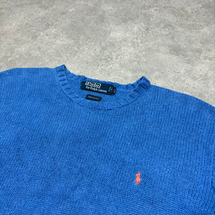 Vintage Polo Ralph Lauren Blue Heavy Knitted Jumper (M)