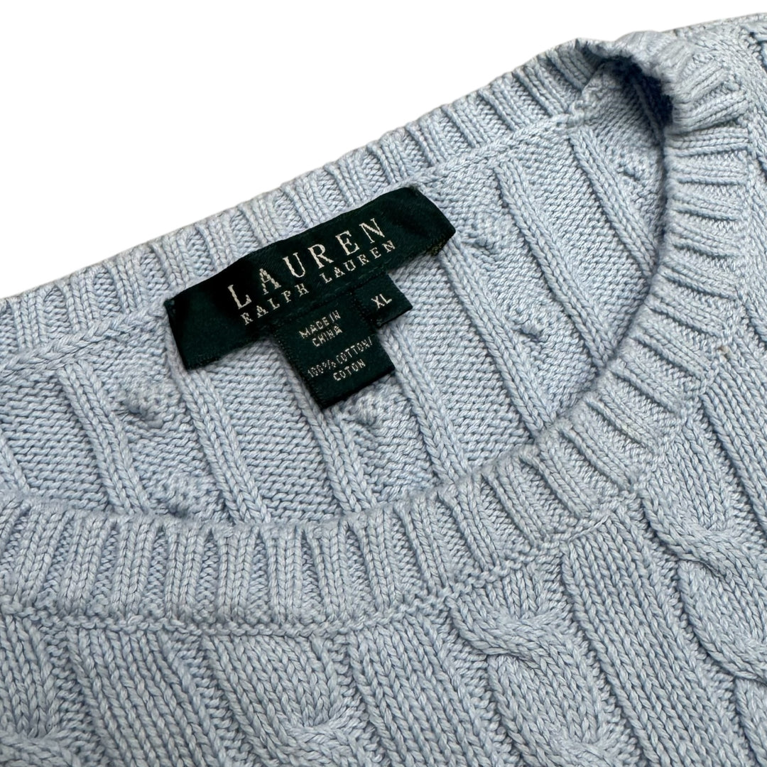 Vintage Polo Ralph Lauren Baby Blue Cable Knitted Jumper (XL)