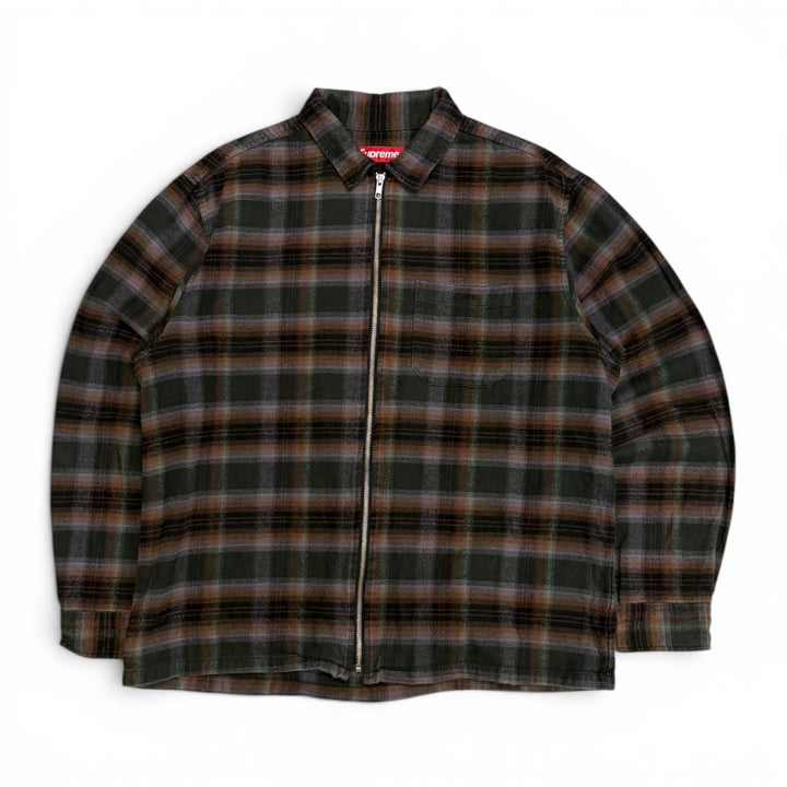 Supreme Green & Brown Flannel Zip Up Jacket (L)