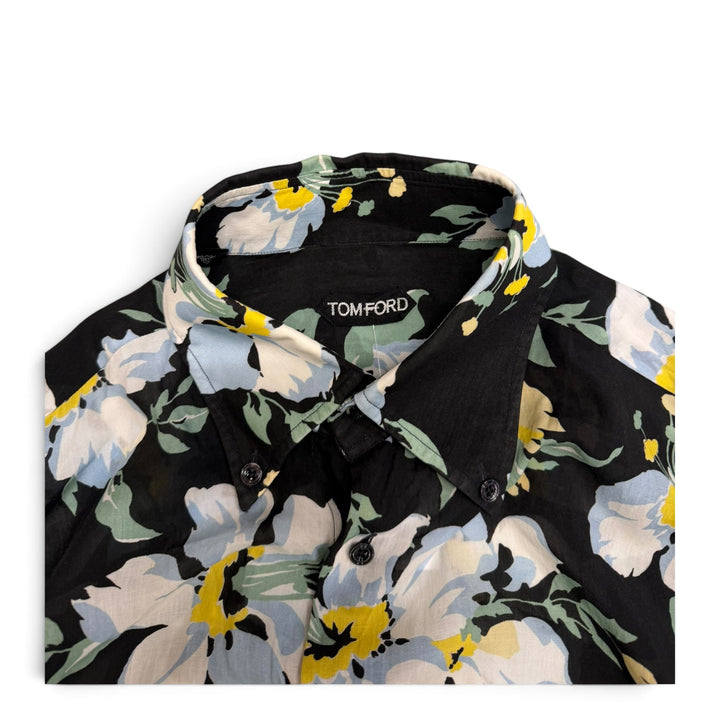 Tom Ford Floral Black Long Sleeve Lightweight Shirt (M)