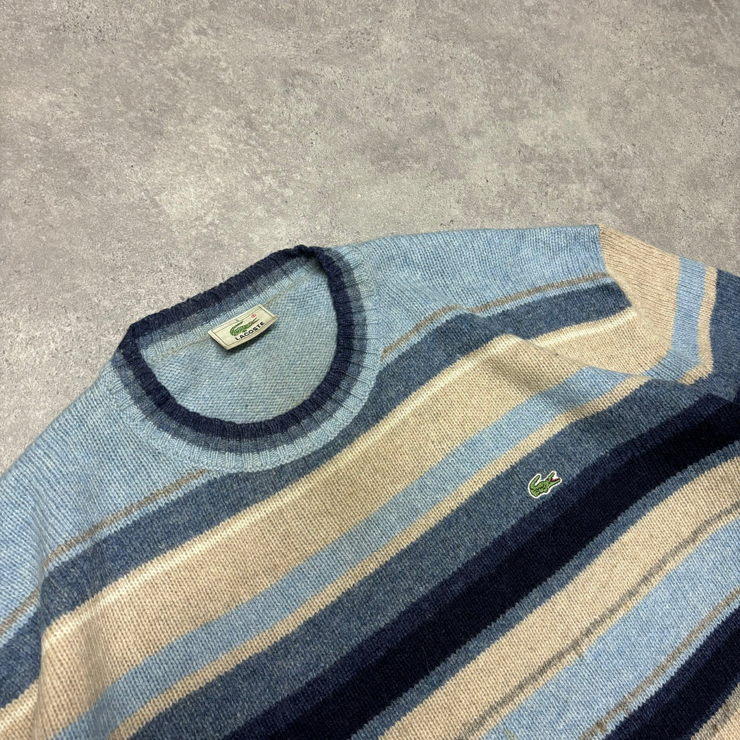 Vintage Lacoste Blue Stripy Knitted Jumper (XL)